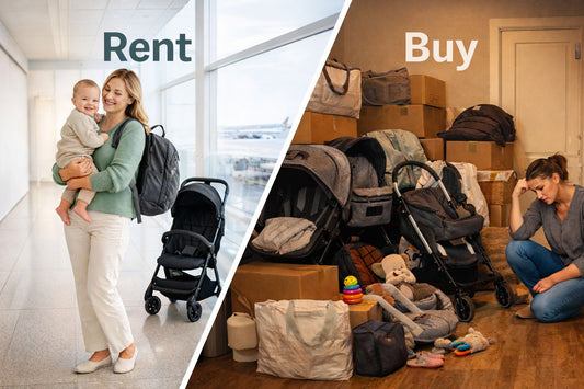 Comparison chart showing cost savings of renting baby equipment versus buying new gear