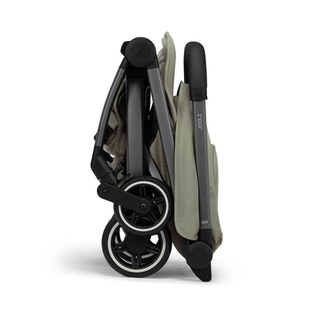 Joolz Aer+ stroller in sage green folded for travel